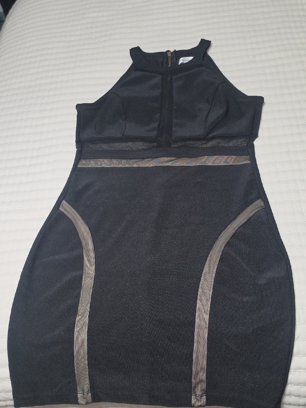 Honey and Rosie Black Bodycon Mini Dress with Sheer Accents